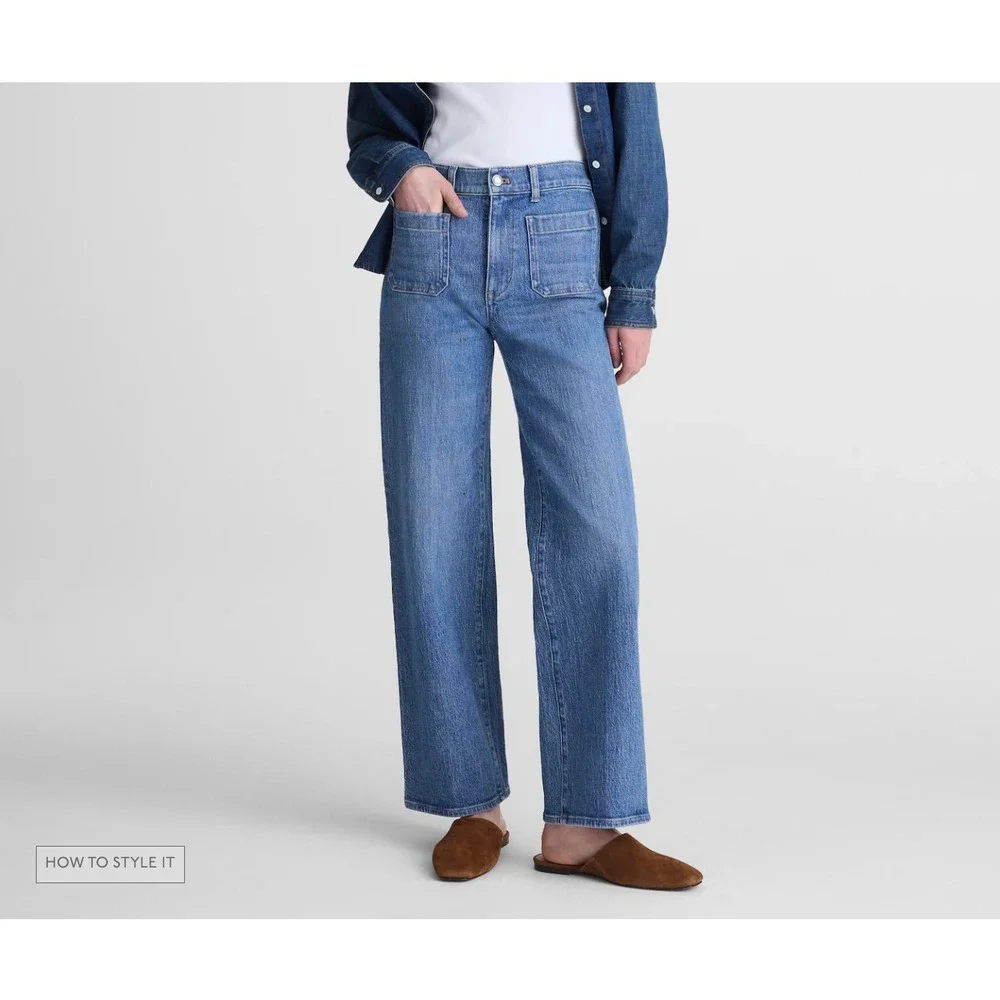 Madewell Curvy Emmett Wide Leg Jeans Patch Pocket Edition Light Wash Denim Sz 26 - Picture 1 of 4